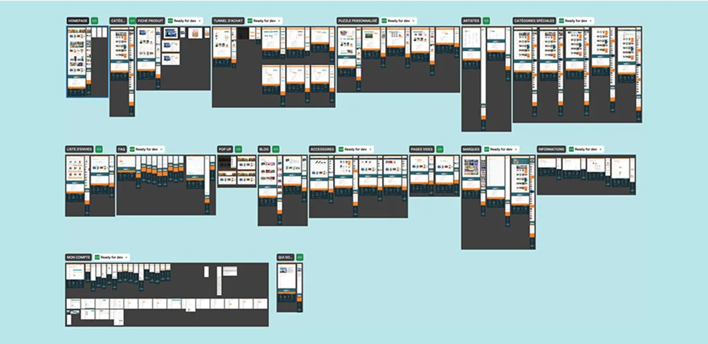 Vue d'ensemble des maquettes réalisées pour le site e-commerce Puzzle.fr