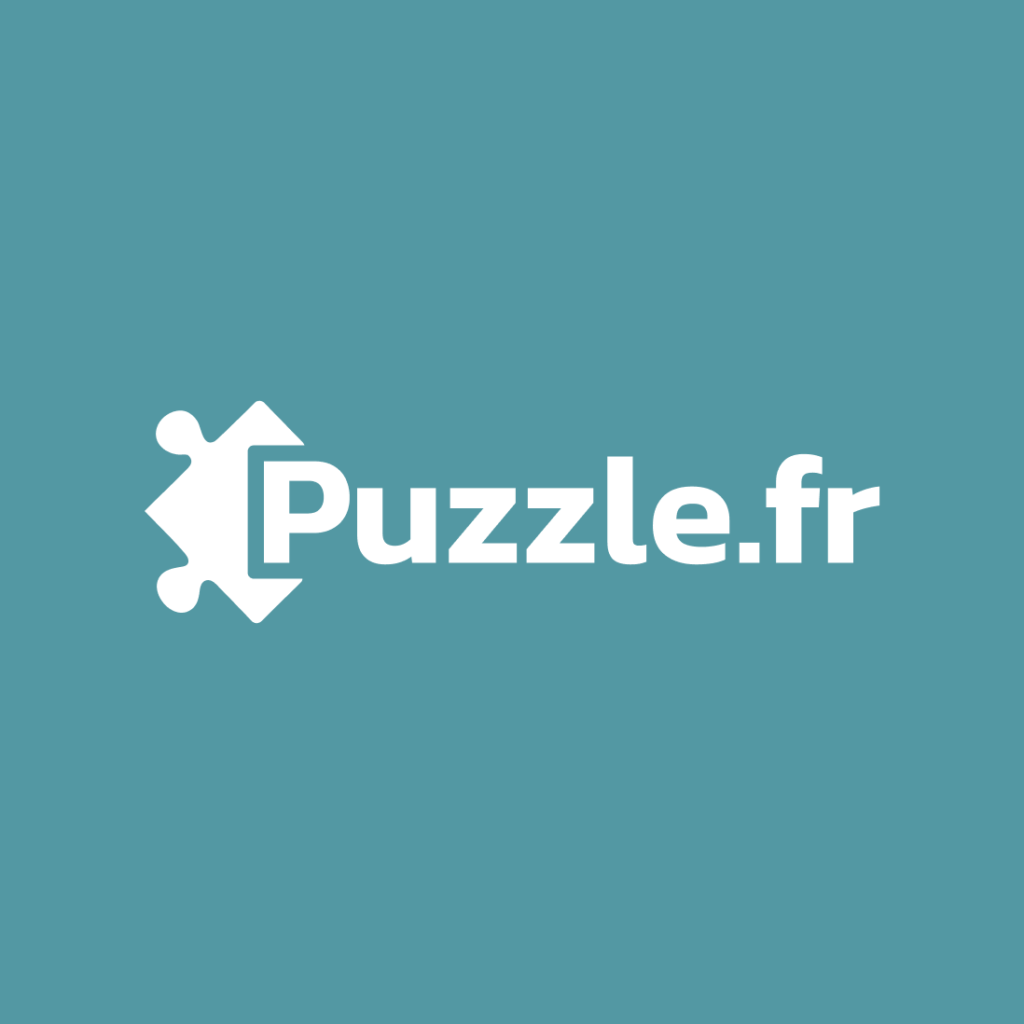 Logo puzzle.fr blanc sur fond bleu