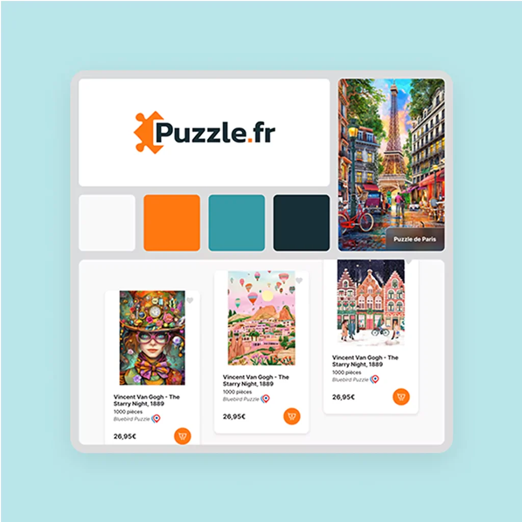 Brandboard pour Puzzle.fr avec logo, couleurs, traitement d'image