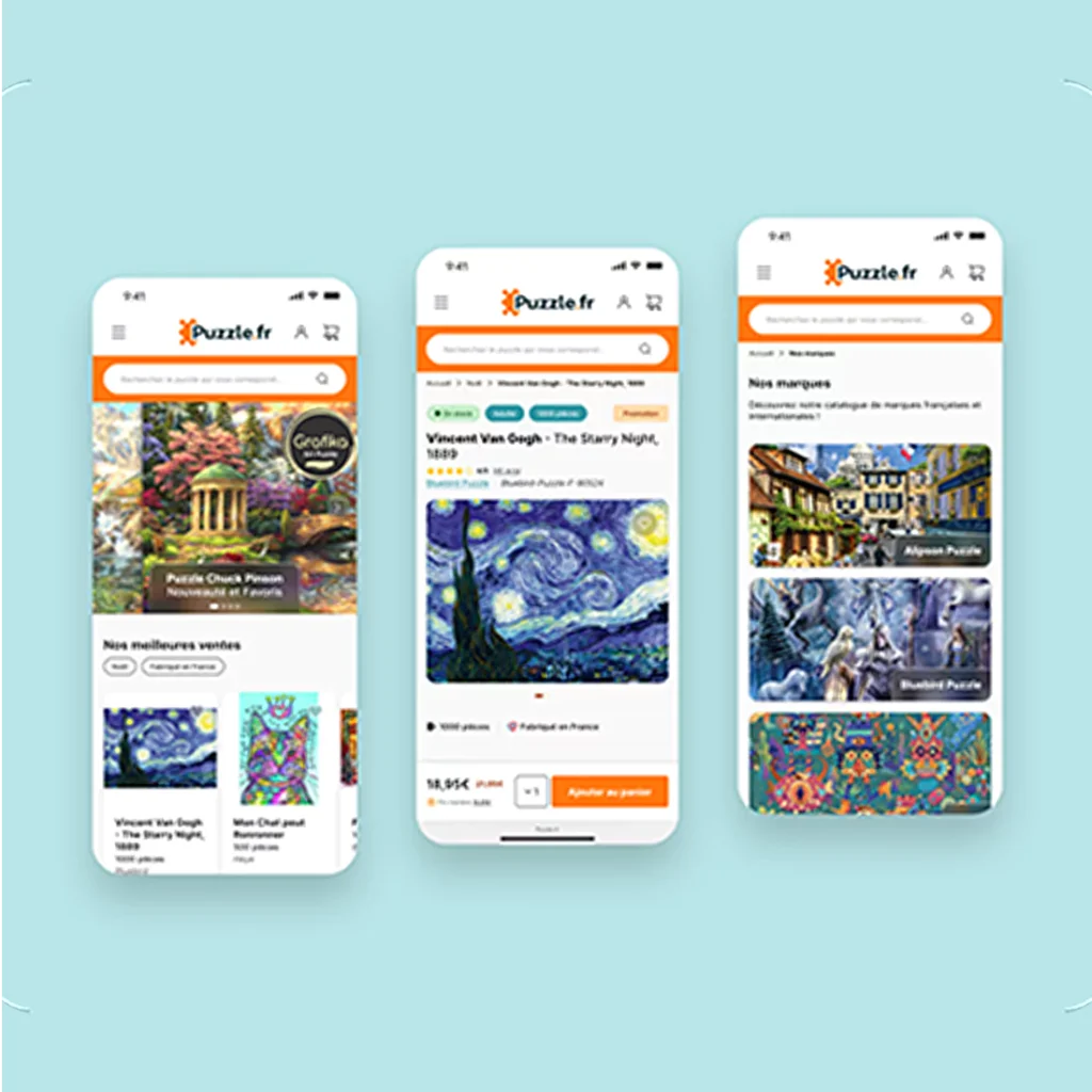Mockups de téléphones mobile avec le site Puzzle.fr
