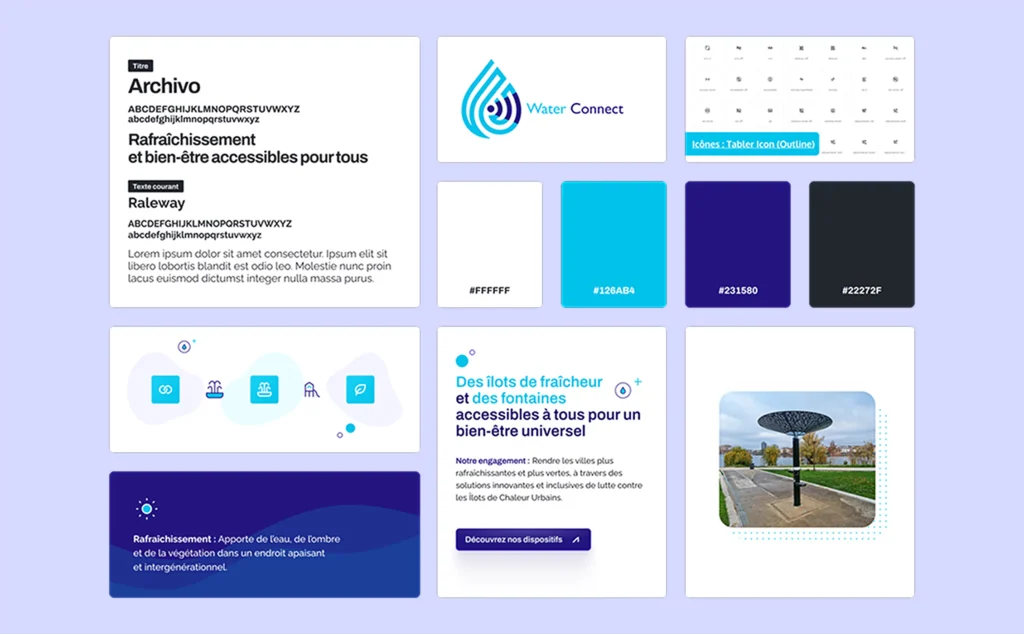 Brandboard de Water Connect réalisé pour la conception du site internet