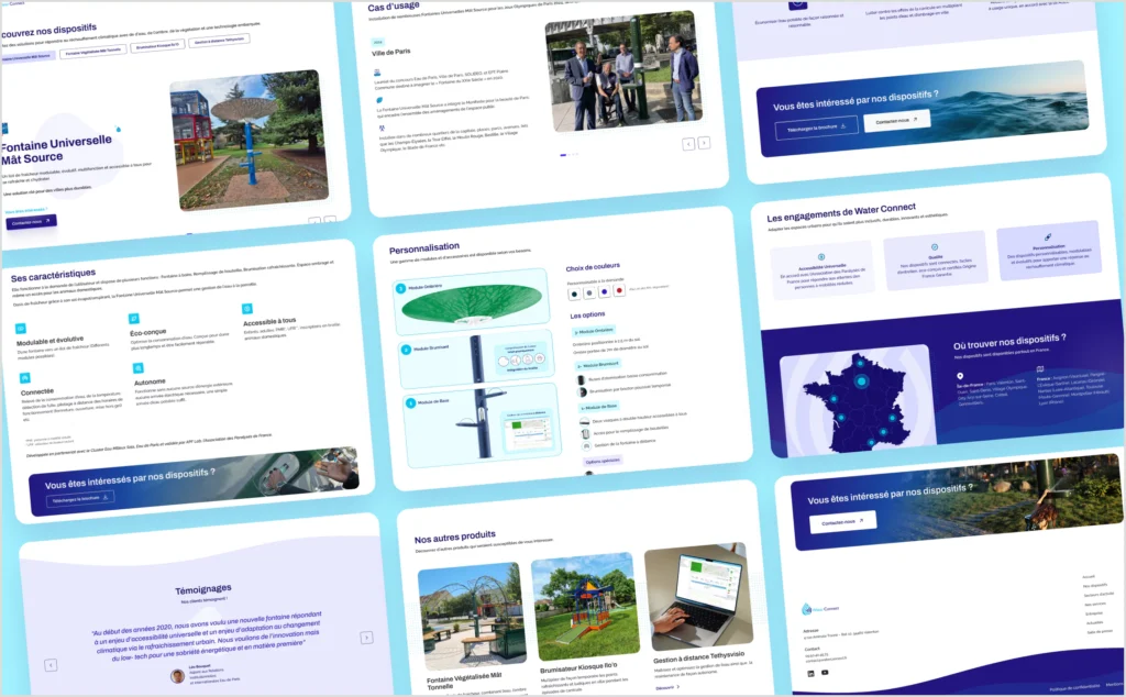 Mockups des pages du site Water Connect réalisé par l'agence HKM