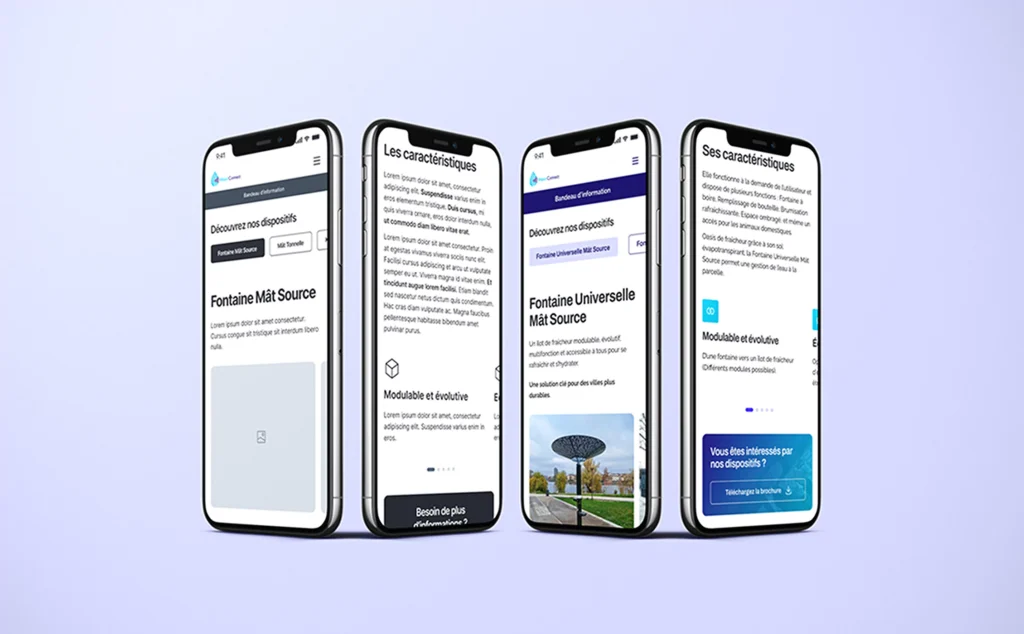 Mockup de téléphones mobile du site Water Connect