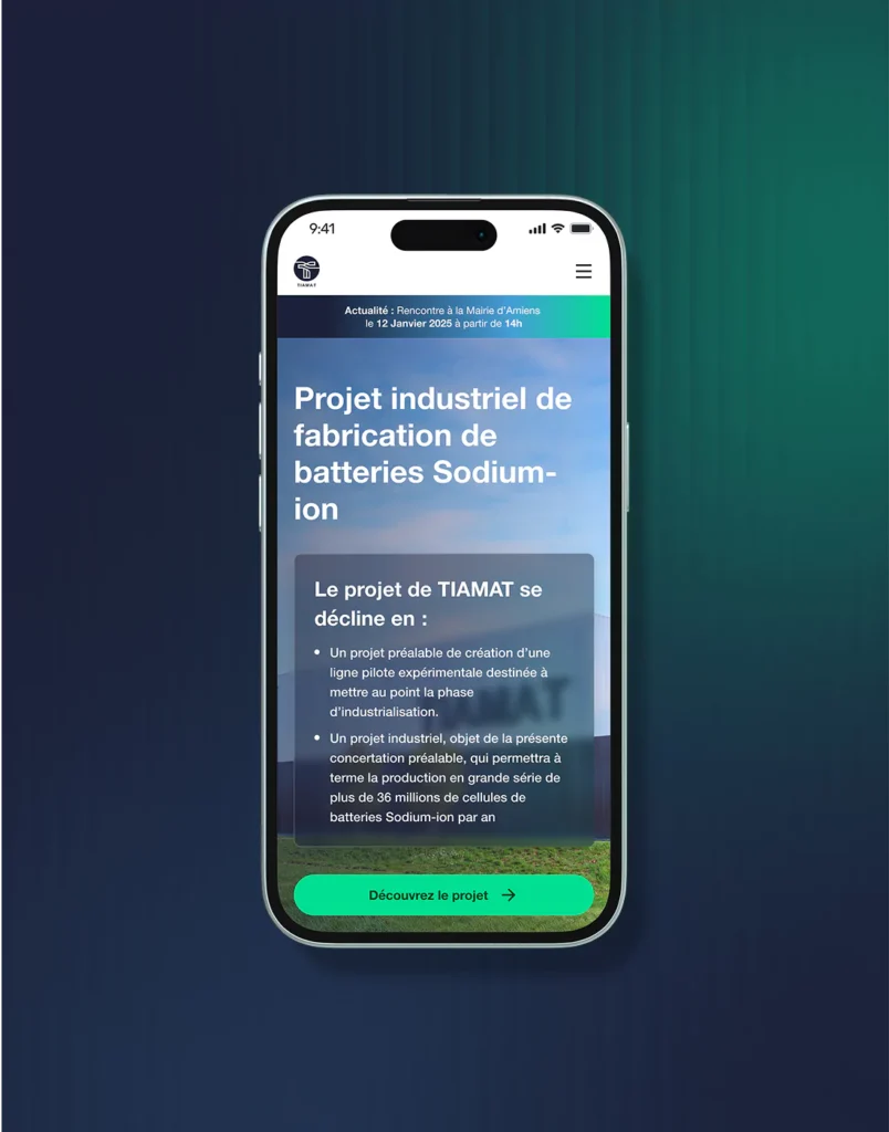 Mockup du site de concertation Tiamat version mobile